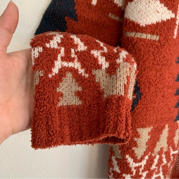 Ally Mae Southwestern Tribal Western Aztec Rust Open Front Cardigan Boho Summer - Picture 2 of 10
